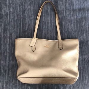 Metallic Silver Coach Tote